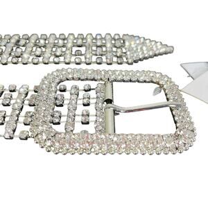 Zara Womens Sz 32 Silver Rhinestone Belt 1.5" Wide Glam Night Out NWT